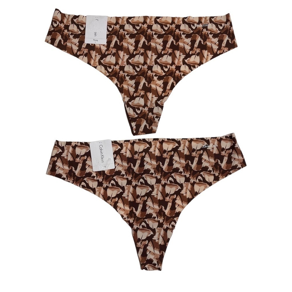 Calvin Klein Invisibles Thong Bundle Large D3428 Brown Floral New